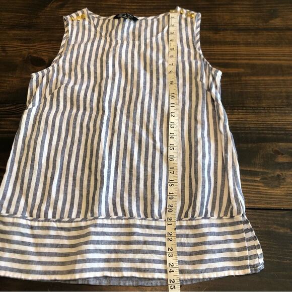 Linen Top Women’s Small Striped Sleeveless Tunic Tank Casual Coastal Nautical - Picture 7 of 11